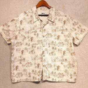 House Of Aama Mens Black History Month Button Shirt Sz.XL/Beige/Beach Print